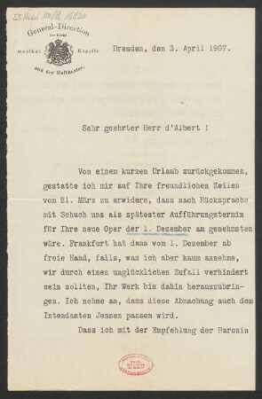 Brief an Eugen d' Albert : 03.04.1907