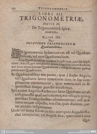 Caput III. De Solutione Triangulorum Quadrantalium.