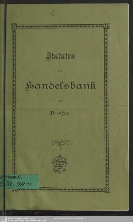 Statuten der Handelsbank zu Dresden