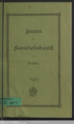 Statuten der Handelsbank zu Dresden