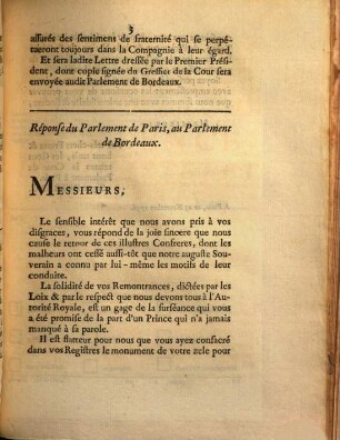 Lettre Du Parlement de Bordeaux, au Parlement de Paris : [A Paris, ce 25 Novembre 1756.]