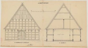 Ahmsen (Kreis Lemgo): unbekannter Hof. Haupthaus (Nordwestansicht, Querschnitt)