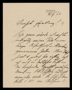 9: Brief von Emil Strohal an Gottlieb Planck, Grunewald (Landkreis Teltow), 21.9.1905
