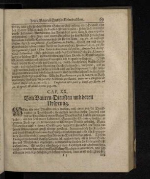 Cap. XX. Von Bauren-Diensten und deren Ursprung.