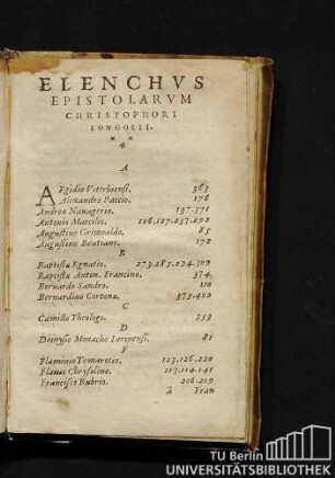 Elenchus Epistolarum Christophori Longolii.