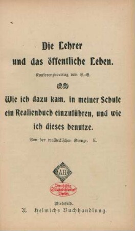 Die Lehrer und das öffentliche Leben : Konferenzvortrag