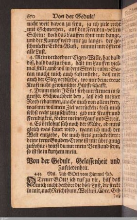 Von der Gedult, Gelassenheit und Zufriedenheit.