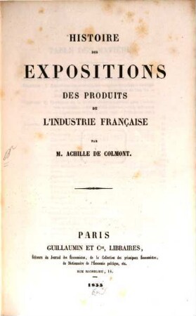 Histoire des Expositions des produits de l'Industrie Française