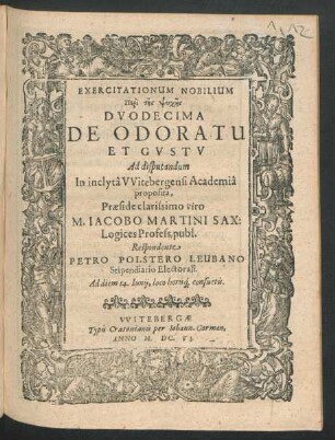 Exercitationum Nobilium Peri tēs Psychēs Duodecima De Odoratu Et Gustu