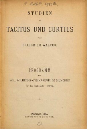 Studien zu Tacitus und Curtius