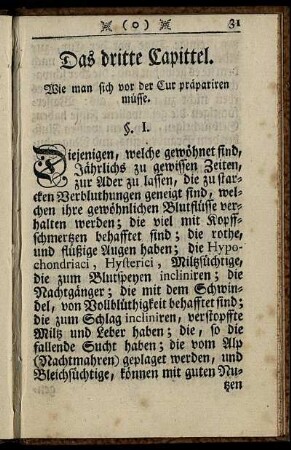 Das dritte Capitel. Wie man sich vor der Cur präparieren müsse.