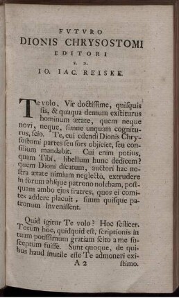 Fvtvro Dionis Chrysostomi Editori S. D. Io. Iac. Reiske