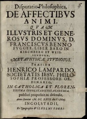 Disputatio Philosophica, De Affectibvs Animi