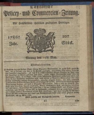 20tes Stueck, Montag den 15ten May. 1786