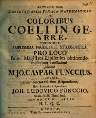 Dissertationem physico-mathematicam de coloribus coeli in genere