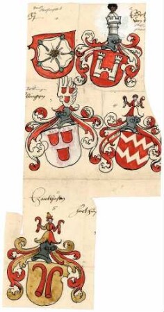 Stadt- und Adelswappen von Rosenfeld, Adelswappen von Irslingen, von Bubenhofen und von Urslingen, Ortswappen von Bebenhausen