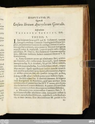 Disputatio IV. Quae est Censura librorum Apocryphorum Generalis. Respondente Theodoro Skrocki, Lith.
