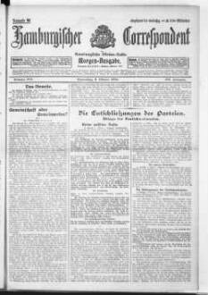 Hamburgischer Correspondent und Hamburgische Börsen-Halle : ältestes Hamburger Handels- u. Börsenbl. ; bedeutendste u. größte Schiffahrts-Zeitung Deutschlands, Morgenausgabe