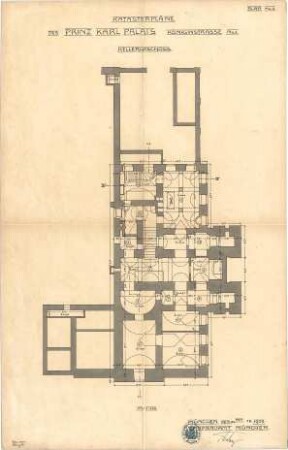 Landbauamt München; München; Prinz-Carl-Palais, Umbauten - Grundriss Keller