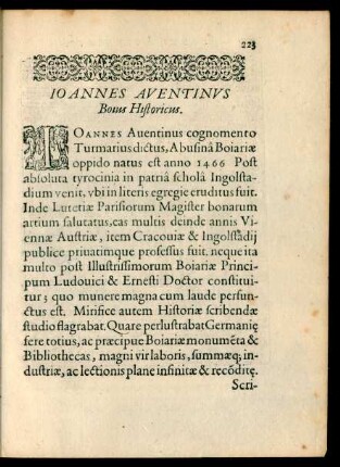 Ioannes Aventinus Boius Historicus.
