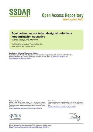 Equidad en una sociedad desigual: reto de la modernización educativa