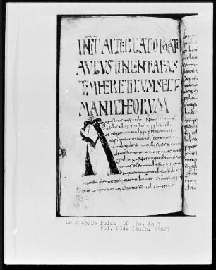 Augustinus, Ambrosius, Faustus Reensis, Pseudo Gregorius Illiberitanus — Initiale A, Folio 204 verso