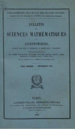 Tome Onziéme. - Septembre 1876.