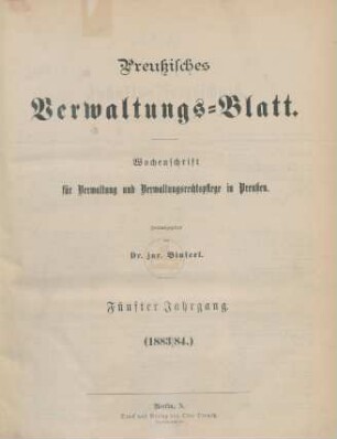 5.1883/84: Preußisches Verwaltungsblatt