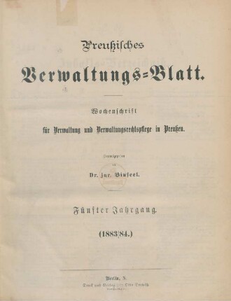 5.1883/84: Preußisches Verwaltungsblatt