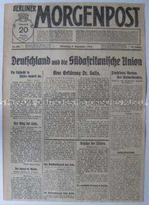 Tageszeitung "Berliner Morgenpost" u.a. zur Stellung Deutschlands zu Südafrika