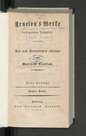 Bd. 1: Fenelon's Werke religiösen Inhalts