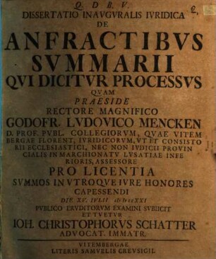 Dissertatio Inavgvralis Ivridica De Anfractibvs Svmmarii Qvi Dicitvr Processvs