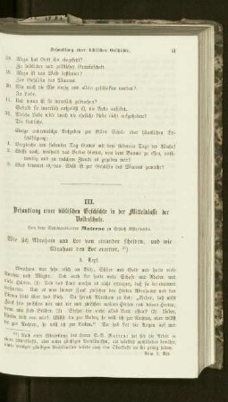 Behandlung einer biblischen Geschichte in der Mittelklasse der Volksschule : wie sich Abraham und Lot von einander scheiden, und wie Abraham den Lot errettet