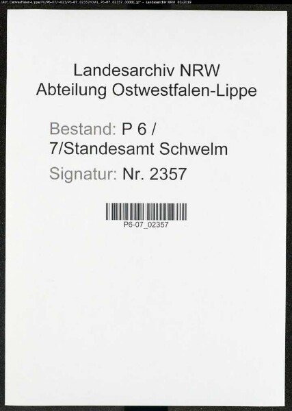 Sterberegister Standesamt Schwelm