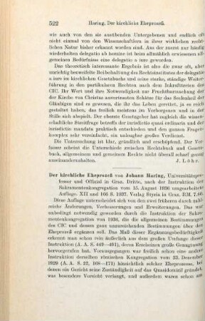 522-523 [Rezension] Haring, Johann, Der kirchliche Eheprozeß