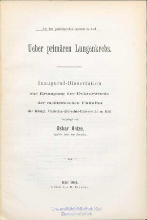 Ueber primären Lungenkrebs