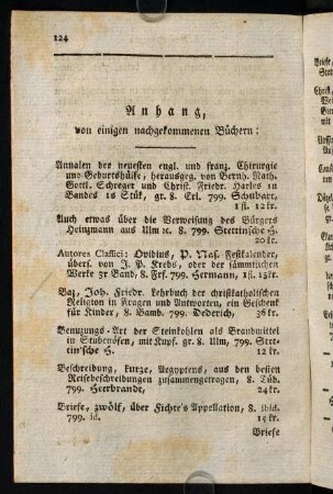 124-126, Anhang, von einigen nachgekommenen Büchern: