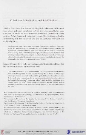 V. Junktion, Mündlichkeit und Schriftlichkeit