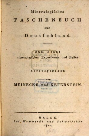 Mineralogisches Taschenbuch für Deutschland : zum Behuf mineralog. Excursionen u. Reisen