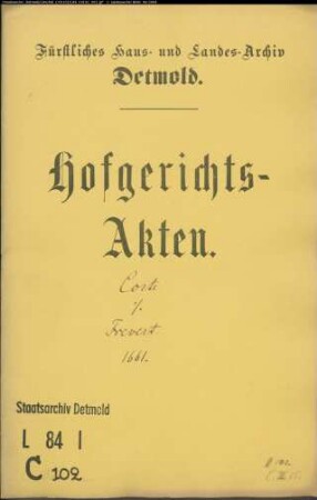 Corte, Ludolf zu Lemgo gegen Henrich Frevert alias Sprick zu Henstrup (Henstorf) - Schuldforderung
