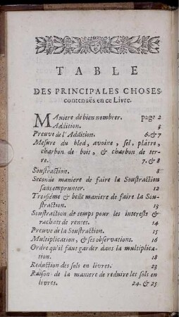 Table des Principales Choses contenues en ce Livre.