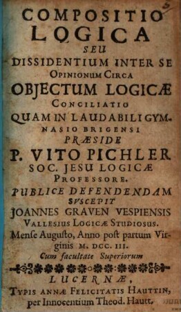 Compositio logica, seu dissidentium inter se opinionum circa obiectum logicae conciliatio