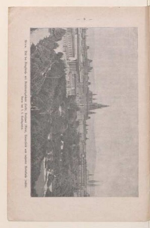 Wien. Teil der Ringstraße mit Reichsratgebäude (links), Rathaus (Mitte), Universität und dahinter Votivkirche (rechts) Vorne der k. k. Volksgarten