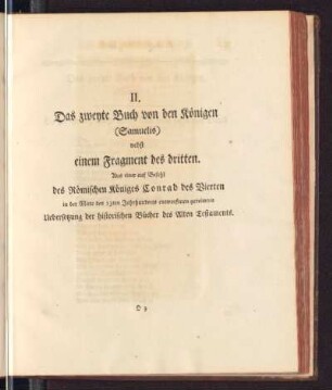 II. Das zweyte Buch von den Königen (Samuelis) nebst einem Fragment des dritten