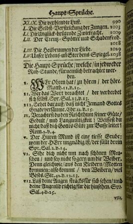 Die Haupt-Sprüche/ welche/ in jedweder Ruh-Stunde/ fürnemlich betrachtet werden.
