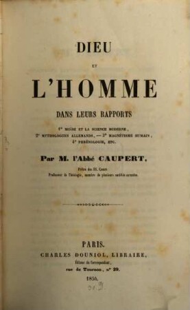 Dieu et l'homme dans leurs rapports