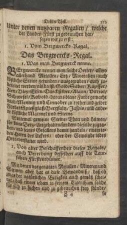 1. Vom Bergwercks-Regal.
