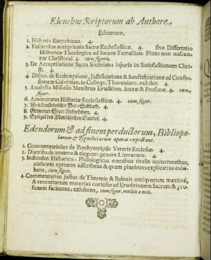 Elenchus Scriptorum ab Authore.