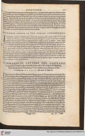 Summario di lettere del Capitao Francesco Vasquez di coronado[...]