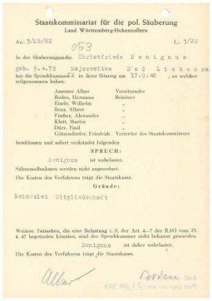 Benignus, Christfriede